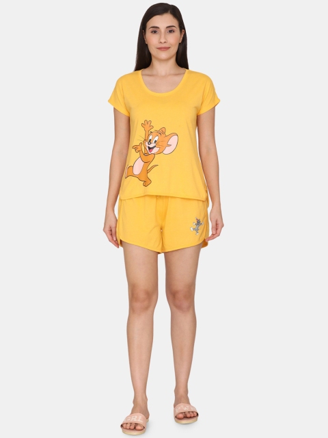

Zivame Women Yellow Jerry Printed T-Shirt & Shorts Night suit