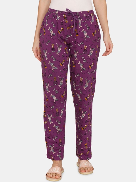 

Zivame Women Purple Tom & Jerry Printed Pure Cotton Lounge Pants
