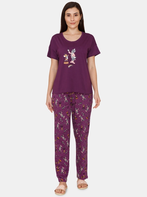 

Zivame Women Purple & Tan Tom & Jerry Night suit