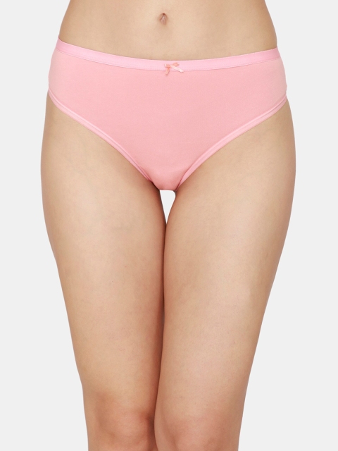 

Zivame Pink Solid Mid-Rise Cotton Thong Brief