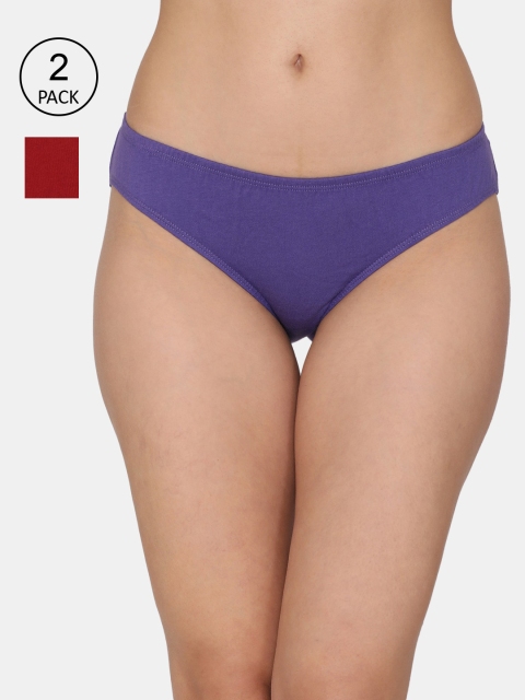 

Zivame Women Pack Of 2 Maroon & Purple Pure Cotton Low-Rise Bikini Briefs ZI2661ZI2661