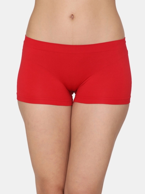 

Zivame Women Red Mid Rise Full Coverage Seamless Boyshorts