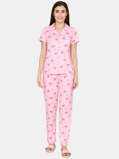 

Zivame Women Pink Printed Night suit