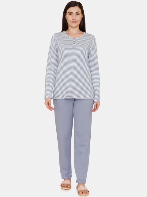 

Zivame Women Blue & White Striped Night suit