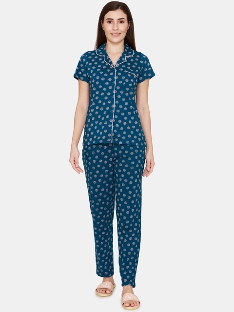 

Zivame Women Green Printed Night suit