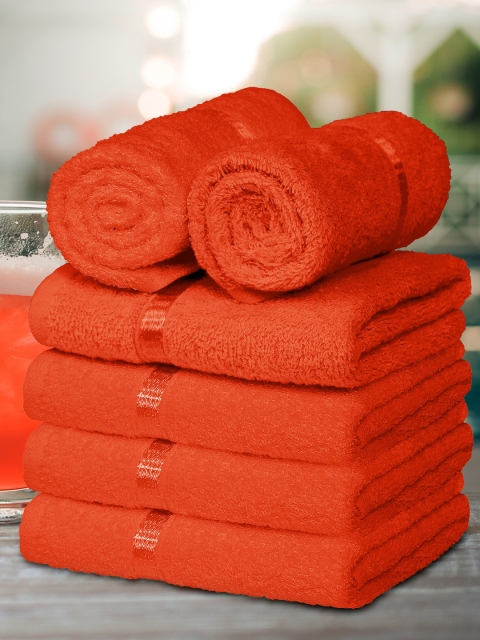 

Story@home Set Of 6 Orange Solid 450 GSM Pure Cotton Hand Towels