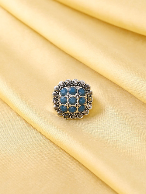 

VIRAASI Blue & Silver Toned Oxidised Adjustable Finger Ring