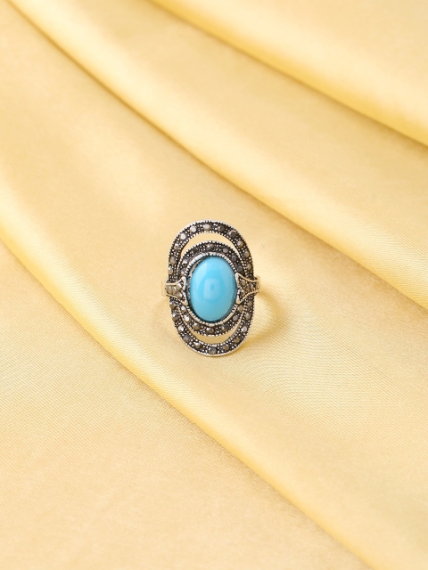 

VIRAASI Blue & Silver Toned Oxidised Adjustable Finger Ring