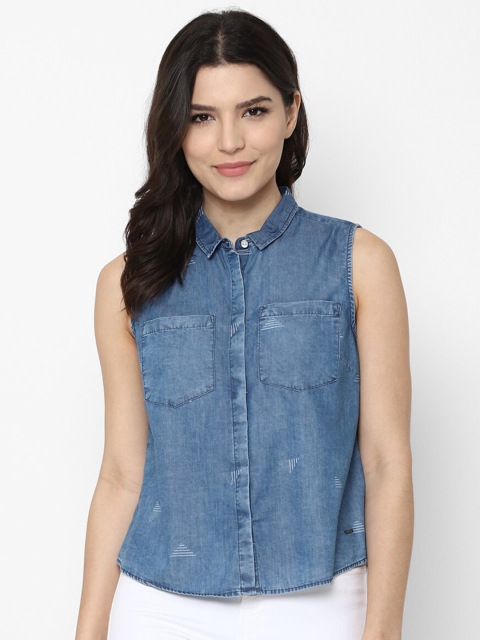 

Allen Solly Woman Blue Shirt Style Top