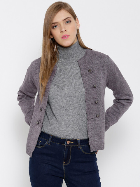 

Latin Quarters Women Mauve Solid Front Open Cardigan