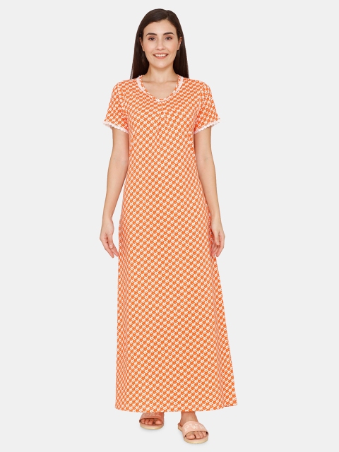 

Zivame Orange Printed Maxi Nightdress