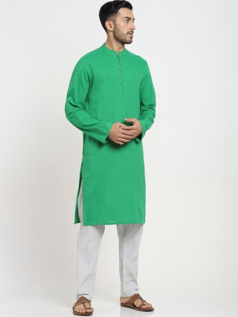 

Bewakoof Men Green Flared Sleeves Thread Work Kurta