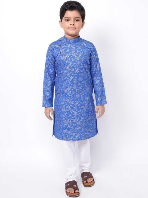 

NAMASKAR Boys Blue Pure Cotton Kurta with Pyjamas