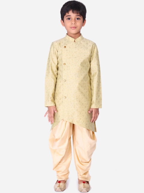 

NAMASKAR Boys Green Floral Angrakha Kurta with Dhoti Pants