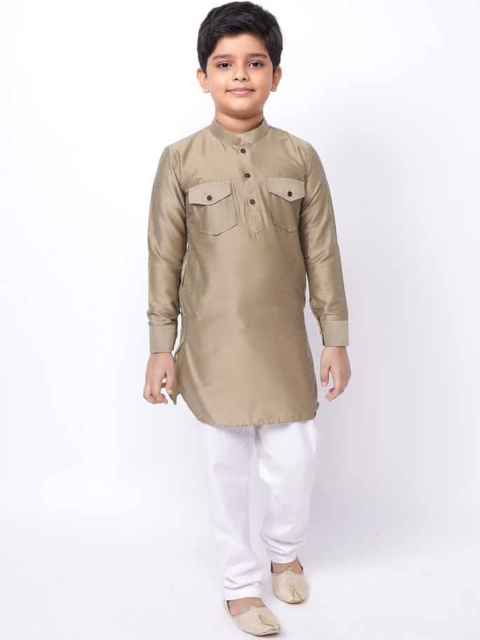 

NAMASKAR Boys Olive Green Pure Cotton Kurta with Pyjamas