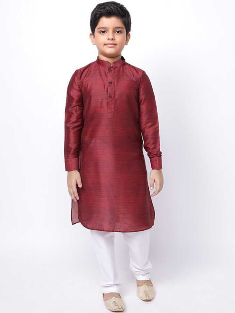 

NAMASKAR Boys Maroon Kurta with Pyjamas