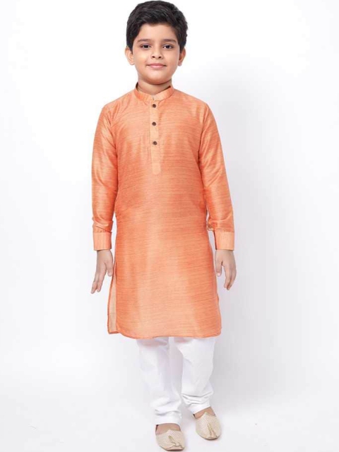 

NAMASKAR Boys Peach-Coloured & White Kurta with Pyjamas