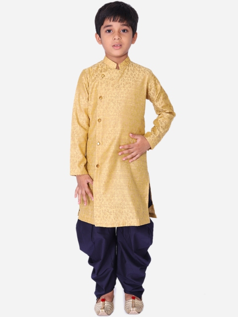 

NAMASKAR Boys Gold-Toned & Black Paisley Embroidered Kurta with Dhoti Pants