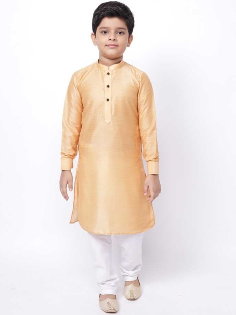

NAMASKAR Boys Coral Pleated Kurta with Churidar