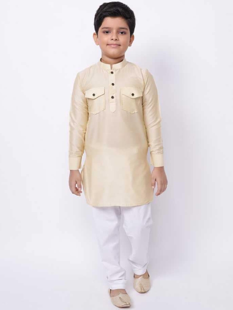 

NAMASKAR Boys Cream-Coloured Pure Cotton Kurti with Pyjamas