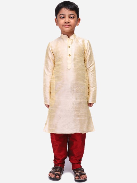 

NAMASKAR Boys Gold-Toned Dupion Silk Kurta with Churidar