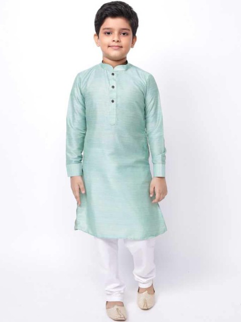 

NAMASKAR Boys Turquoise Blue & White Kurta with Pyjamas