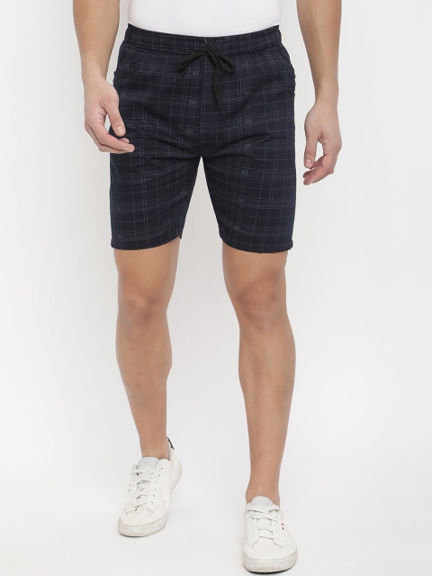 

V2 Value & Variety Men Navy Blue & Grey Checked Cotton Shorts
