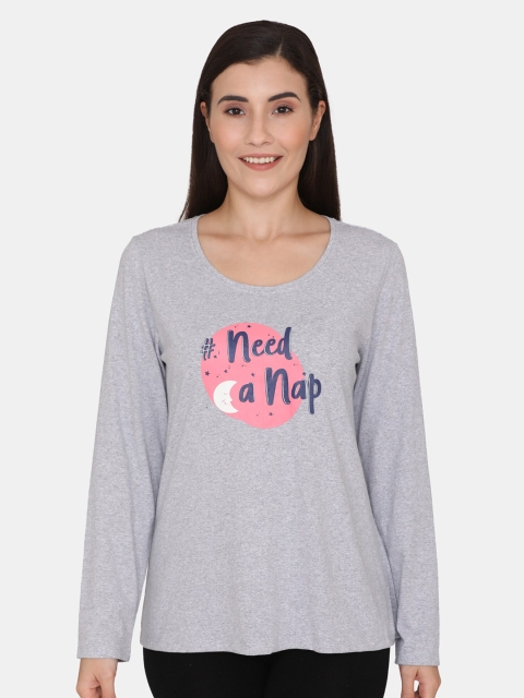 

Rosaline by Zivame Women Grey & Pink Typography Printed T-shirt