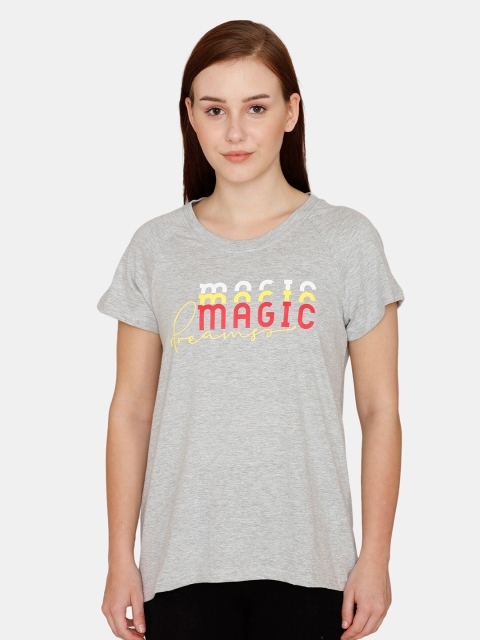 

Rosaline by Zivame Women Grey & Red Typography Printed T-shirt