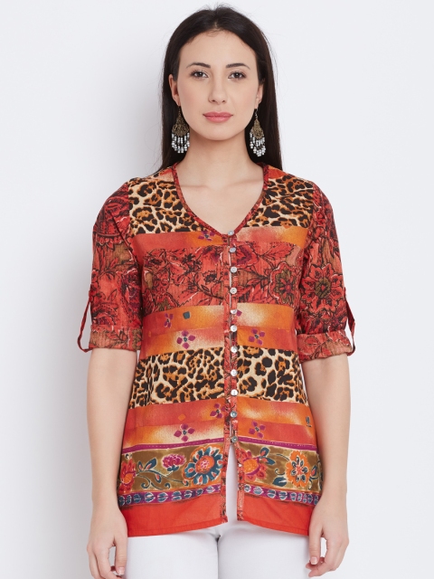 

Rain & Rainbow Women Orange Printed Top