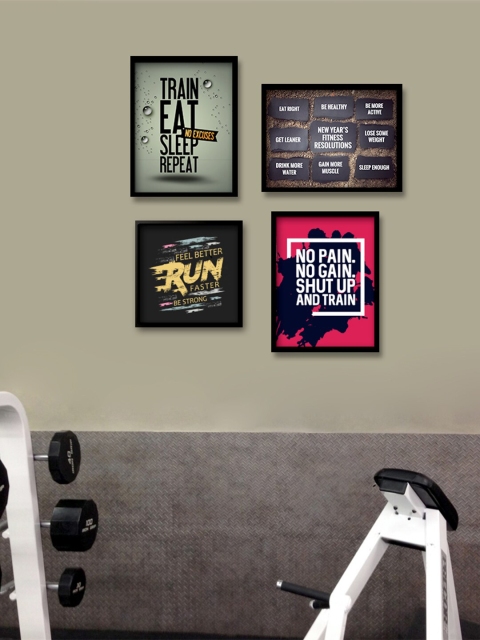 

WALLMANTRA Set of 4 Fitness Motivation WallFrames with Break-Resistant Acrylic Glass, Multi