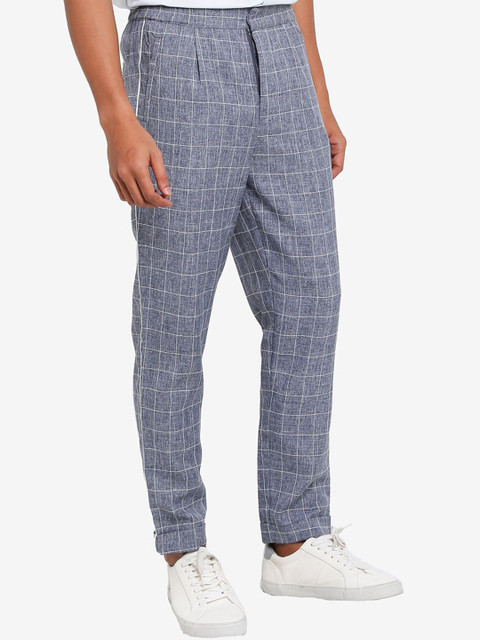 

ZALORA BASICS Men Navy Blue Checked Classic Easy Wash Trousers