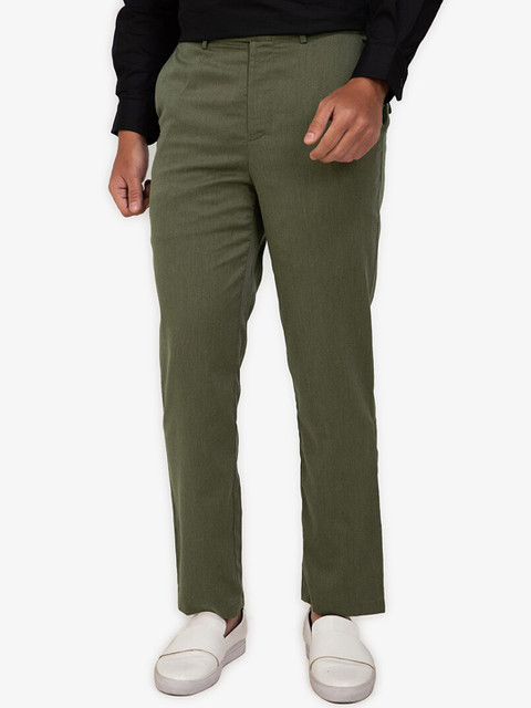 

ZALORA BASICS Men Green Classic Straight Fit Easy Wash Trousers