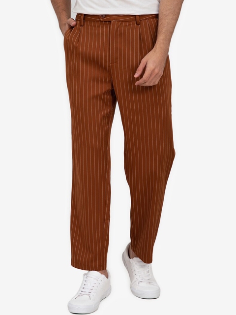 

ZALORA BASICS Men Brown Striped Classic Tennis Stripes Trousers