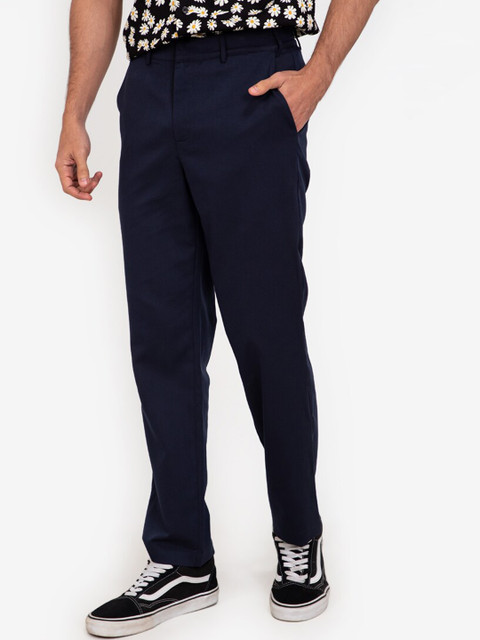 

ZALORA BASICS Men Navy Blue Solid Classic Regular Fit Trousers