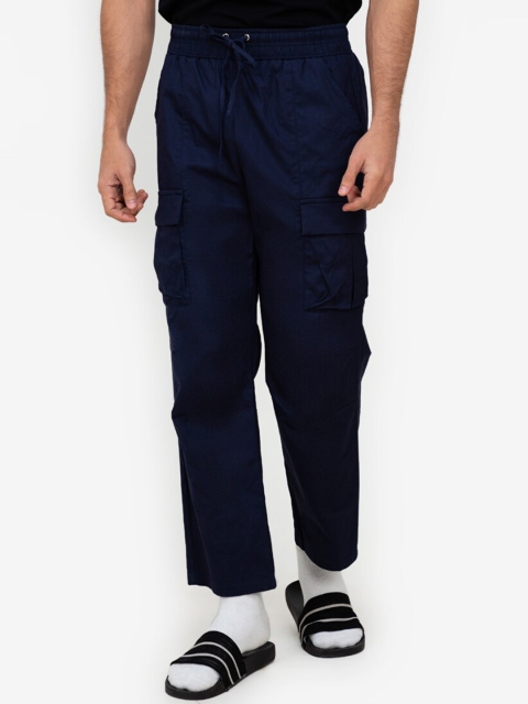

ZALORA BASICS Men Navy Blue Pure Cotton Classic Easy Wash Trousers