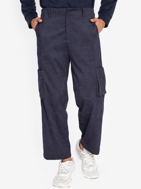 

ZALORA BASICS Men Navy Blue Classic Easy Wash Corduroy Cargos Trousers