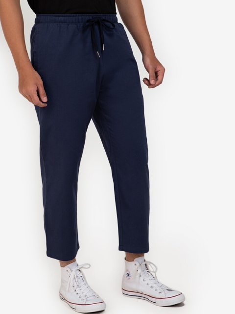 

ZALORA BASICS Men Navy Blue Solid Pure Cotton Regular Trousers