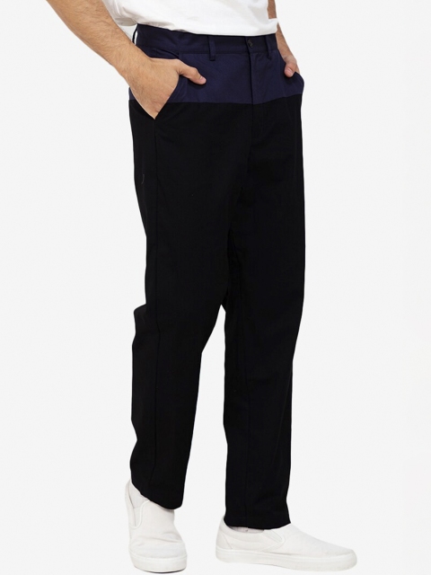 

ZALORA BASICS Men Blue & Black Colourblocked Printed Classic Easy Wash Trousers