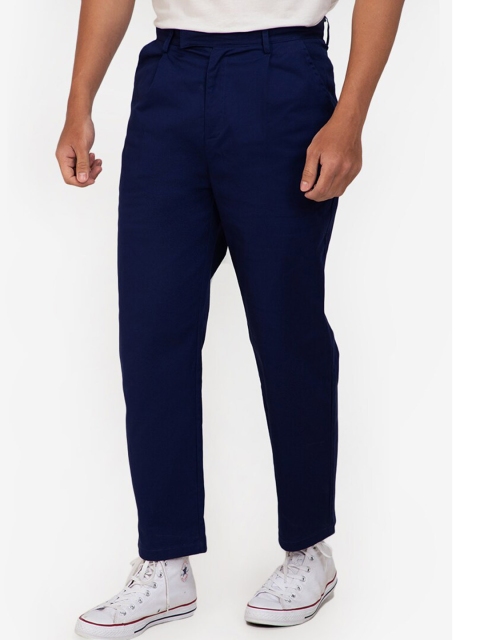 

ZALORA BASICS Men Navy Blue Solid Classic Regular Fit Trousers