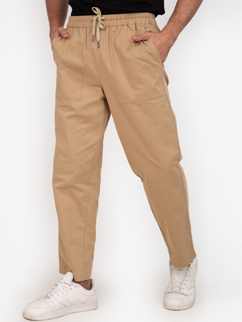 

ZALORA BASICS Men Brown Solid Pure Cotton Regular Trousers