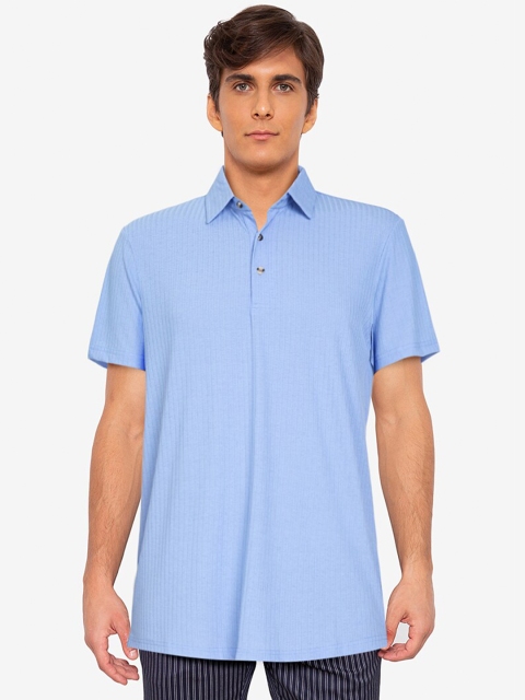 

ZALORA BASICS Men Blue Striped Polo Collar T-shirt