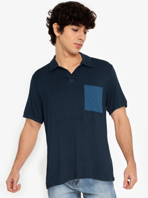 

ZALORA BASICS Men Navy Blue Polo Collar Pockets T-shirt