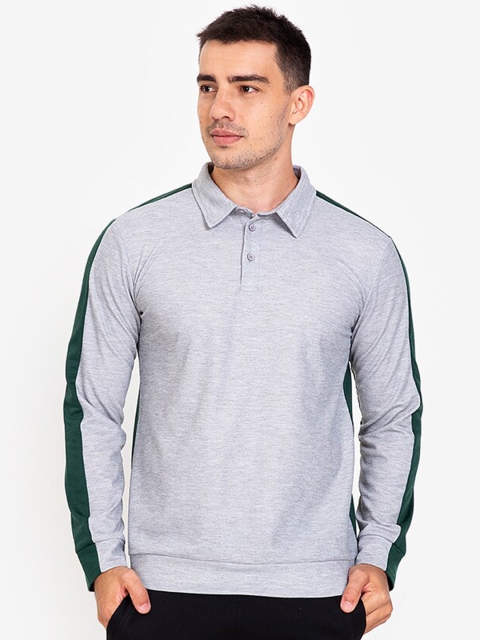 

ZALORA BASICS Men Grey & Green Printed Polo Collar Monochrome T-shirt