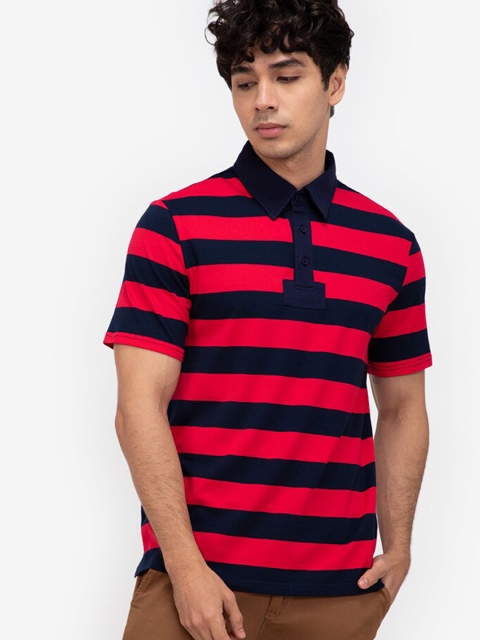 

ZALORA BASICS Men Red & Navy Blue Striped Polo Collar T-shirt
