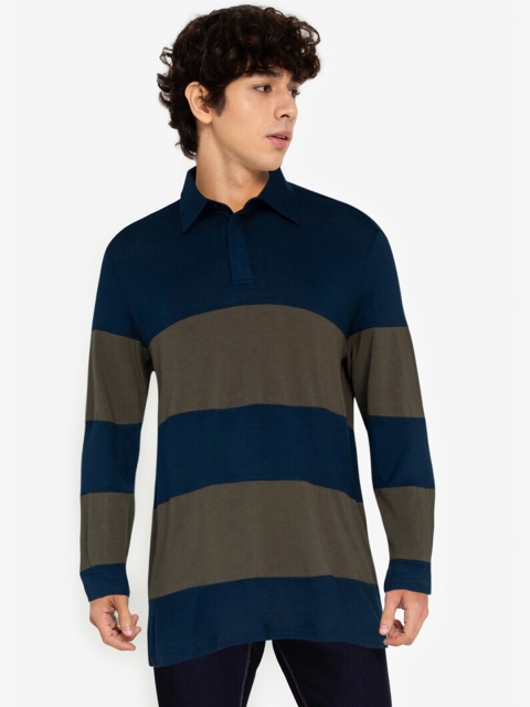 

ZALORA BASICS Men Navy Blue & Olive Green Colourblocked Polo Collar T-shirt