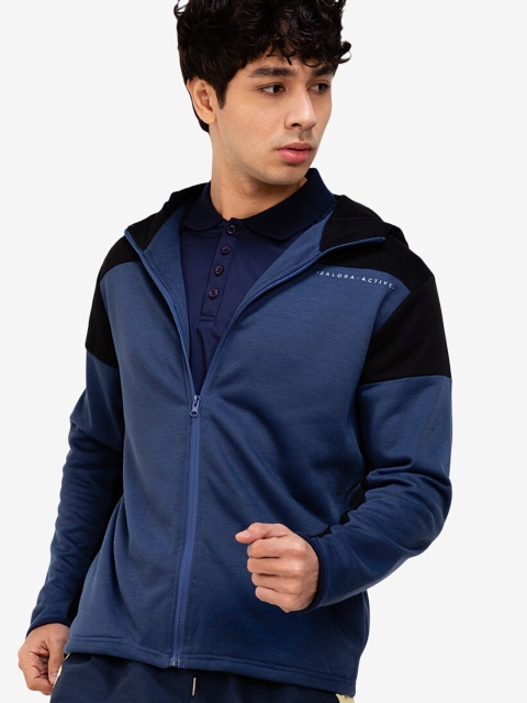 

ZALORA ACTIVE Men Blue Black Colourblocked Lightweight Open Front Jacket