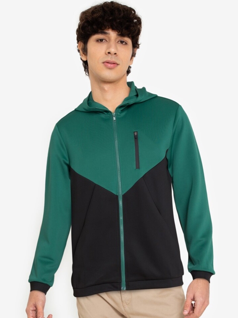 

ZALORA BASICS Men Green & Black Colourblocked Lightweight Sporty Jacket