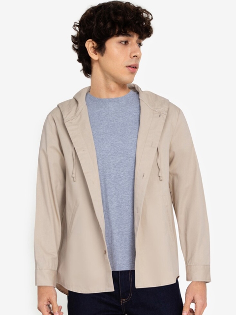 

ZALORA BASICS Men Beige Solid Hooded Jacket