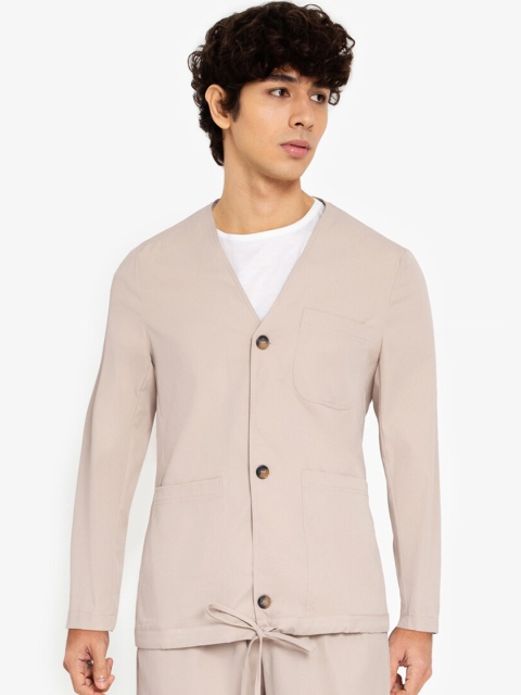 

ZALORA BASICS Men Beige Solid Collarless Jacket